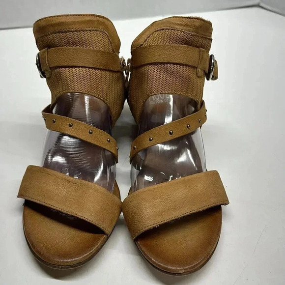Miz Mooz Farley Sandals Shoes Leather Demi Wedge Open Toe Shoe Tan Brown Size 10 - Picture 2 of 11